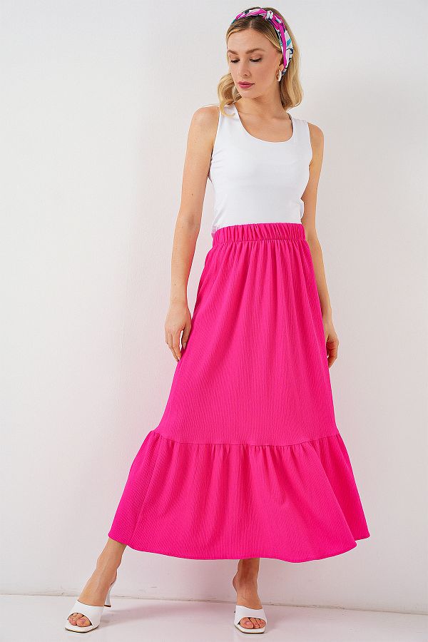 Bigdart-1886 Long Knitted Skirt - A.Fuchsia 1