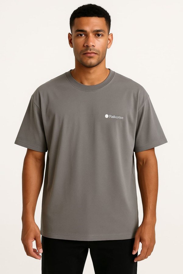 Raikorise Gray 100% Cotton Oversize Men's T-Shirt - Comfortable Fit Basic Tshirt