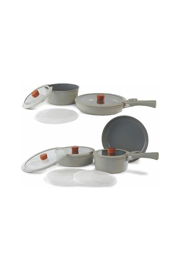 NEOFLAM-Midas Gray 15 Piece Nested Induction Pot and Pan Set with Detachable Handles 1