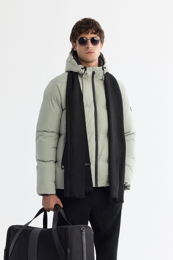 Avva-Men's Light Gray Hooded Collar Fiber Filled Coat B 006046 1