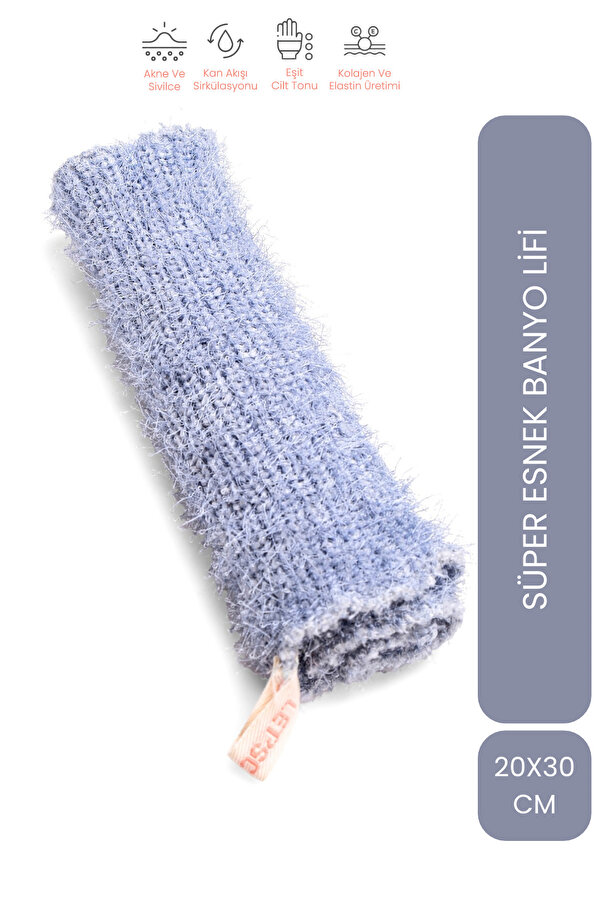 LET'SCRUB Süper Esnek Mavi Banyo Lifi Tüm Cilt Tiplerine Uygun Duş Lifi Unisex 20x30 Cm