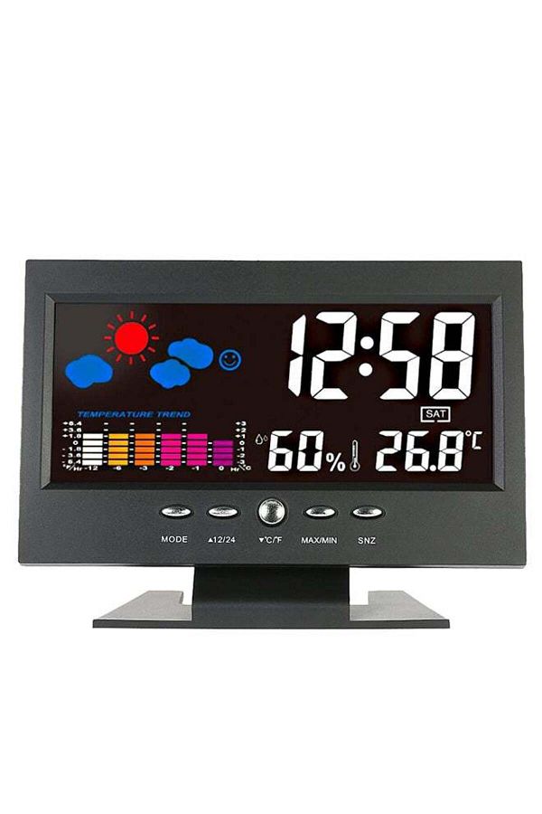 COOYA-LCD Digital Alarm Clock Temperature and Humidity Meter (Black) Display with Stand 1