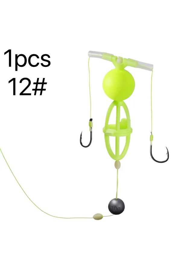 Choice-E 1 upgraded green carp fishing line set with double hooks, bait cage, and float - high index plasti 1