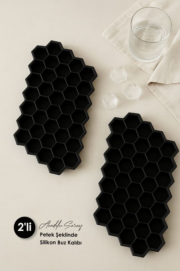 Anadolu Saray-2 Pcs Practical Honeycomb Shaped Silicone Ice Mold |   Silicone Non-Stick Ice Box |   Honeycomb Ice Cube 1