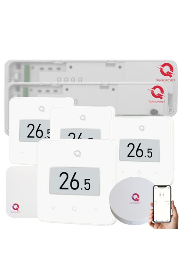 Quicksmart-Kit de automatizare pentru încălzire prin pardoseală wireless Q20, controler 2x 8 zone, 4x termostate Q30, Gateway H 1