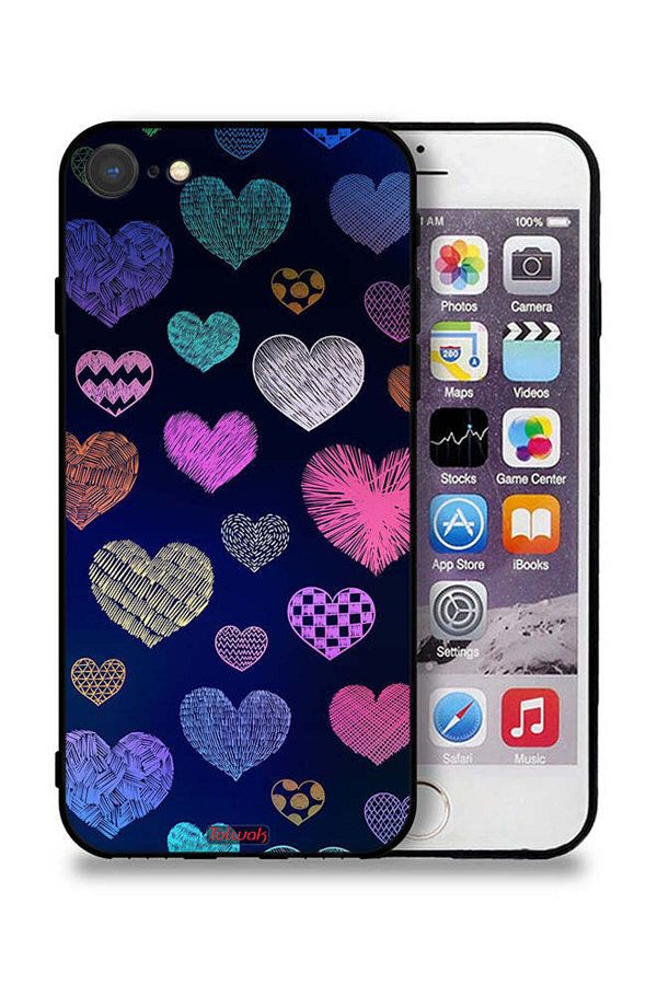 Tolwak-Apple iPhone SE (2022) Protective Case Dhaga Hearts Pattern 1