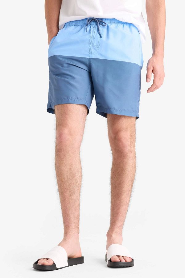 DeFacto-Z8108 Blue Regular Fit Color Block Mesh Lined Above Knee Swim Shorts 1