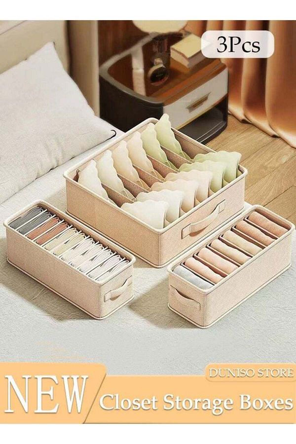 Generic-DUNISO 3pcs Cube Closet Storage Box with Handle and Separator Plate 1