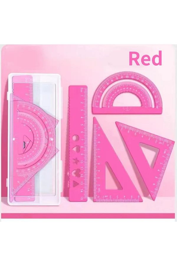 Choice-Red 4pcs Metal Drafting Set With Storage Box Students Measure Ruler Set Multi-Function Set 1