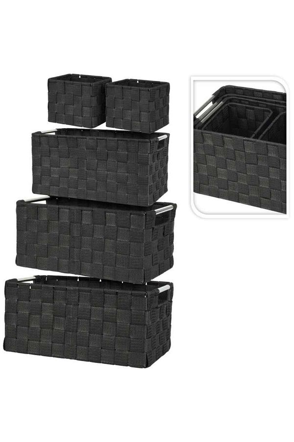 Progarden-Set of 5 black storage baskets with handles 1