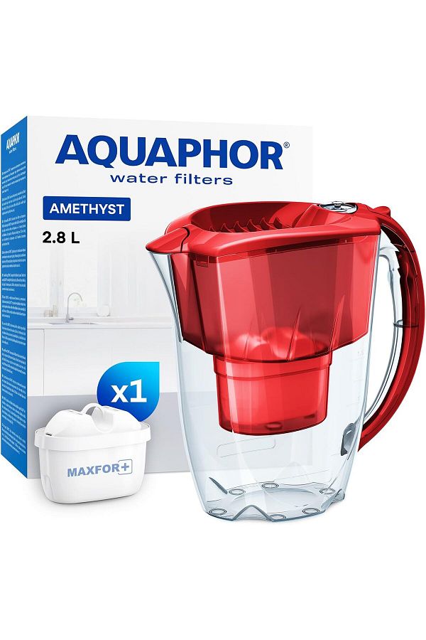Aquaphor-Amethyst Water Filter Jug with 1 X MAXFOR+ Filter 200L - Capacity 2.8L - Red 1