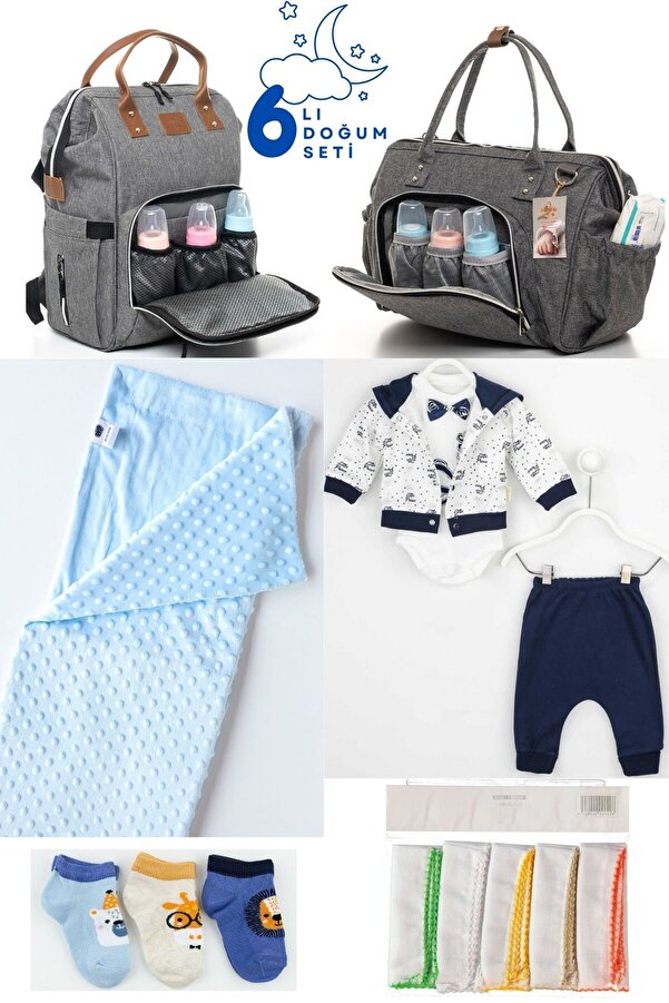 Pimadyo Büyük Doğum Seti (Hastane Çıkışı, Omuz ve Sırt Çantası, Battaniye, 10'lu Mendil ve 3'lÜ Çorap)
