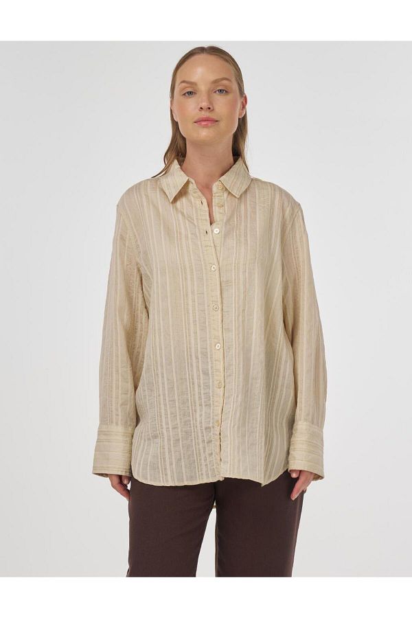 Kayra-Stripe Pattern Lyocell Tunic Light Gray 1