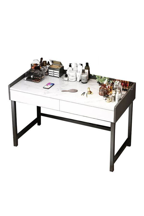 sharpdo-Marble Texture Desk Desk With Double Drawers 80*40*80cm 1