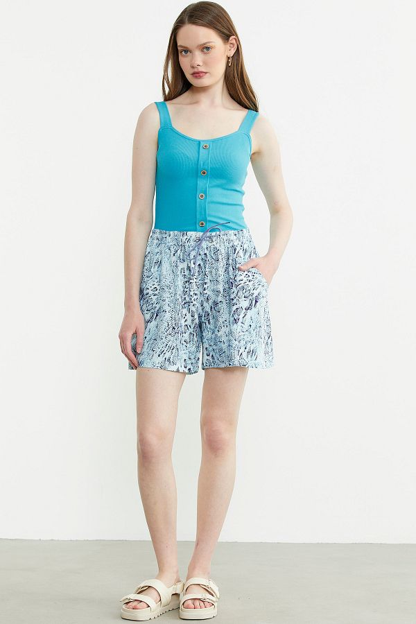 Sementa-Ribbed Button Detailed Basic Undershirt - Turquoise 1