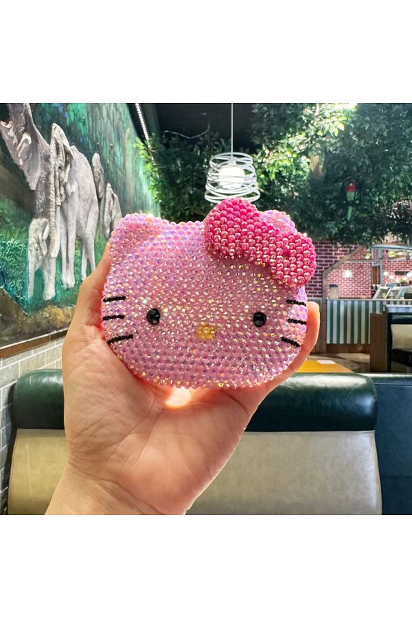 Miniso-A 2024 New Hello Kitty Shiny Sticking Diamond Makeup Mirror Cartoon Lovely Mini Mirrors And Combs C. 1