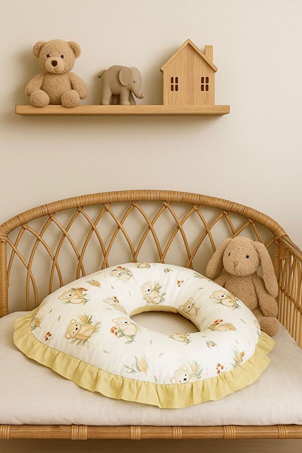 JUNİPERUS Fırfırlı Emzirme Yastığı Ve Destek Minderi Çift Taraflı %100 Pamuk Kumaş