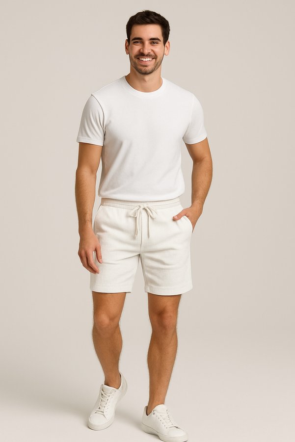 Generic Brands 8023 Model Ecru Color Premium Summer Shorts with Ornamental Tag Detail