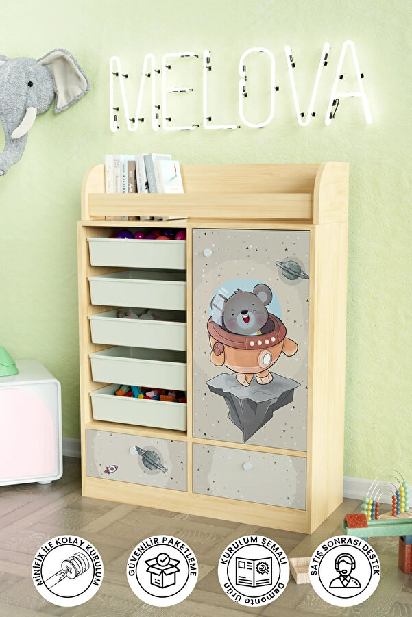 Hediyeler Kapında Little Astronaut Design "Melova" 5 Sepetli 2 Çekmeceli Çok Amaçlı Oyuncak Dolabı