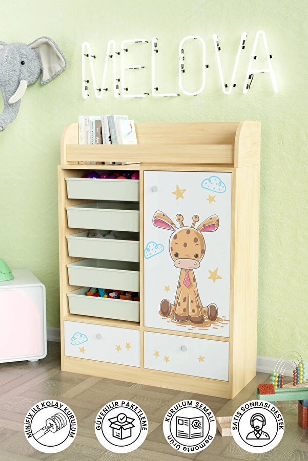 Hediyeler Kapında Bay Zürafa Design "Melova" 5 Sepetli 2 Çekmeceli Çok Amaçlı Oyuncak Dolabı