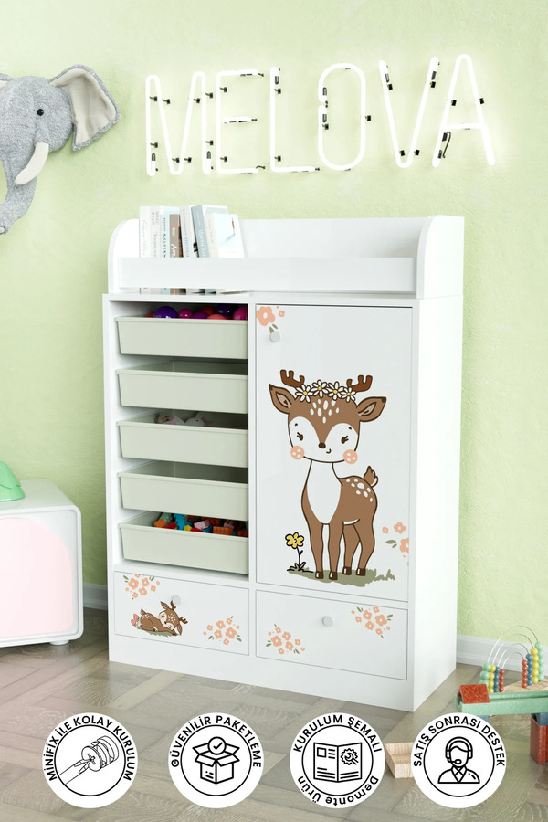 Hediyeler Kapında Little Fawn Design "Melova" 5 Sepetli 2 Çekmeceli Çok Amaçlı Oyuncak Dolabı