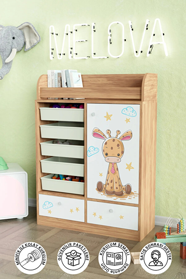 Hediyeler Kapında Bay Zürafa Design "Melova" 5 Sepetli 2 Çekmeceli Çok Amaçlı Oyuncak Dolabı