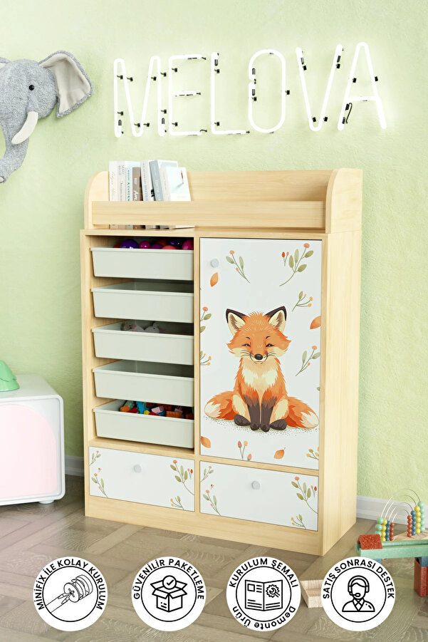 Hediyeler Kapında Foxie Design "Melova" 5 Sepetli 2 Çekmeceli Çok Amaçlı Oyuncak Dolabı