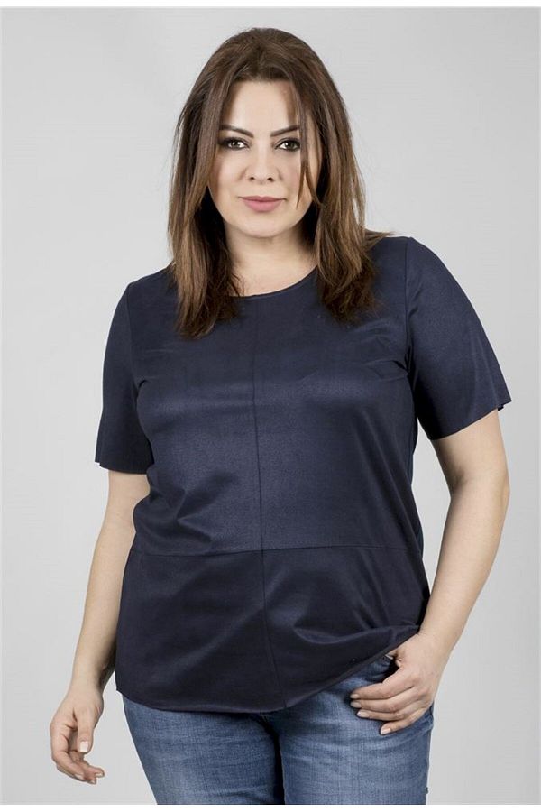 MYLİNE-Front Size Suede Back Size Knitted Viscose T-Shirt 1