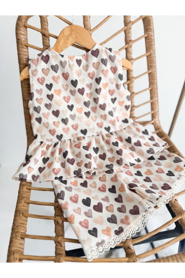 Sis and Bro-Heart Pattern Linen Bottom-Top Set 1