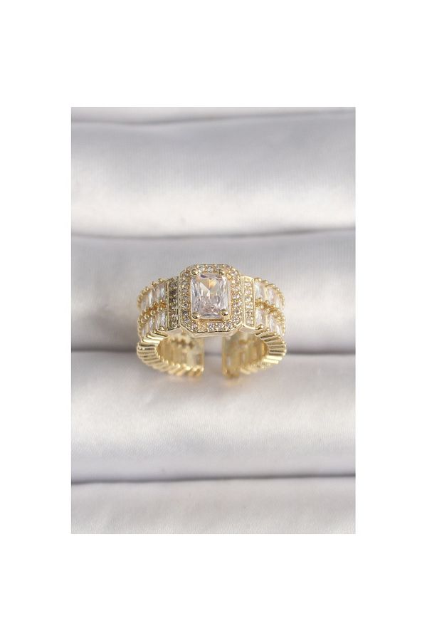 Skygo-Brass Gold Color Adjustable Baguette Zircon Stone Model Women's Ring - Tj-Byk3589 1