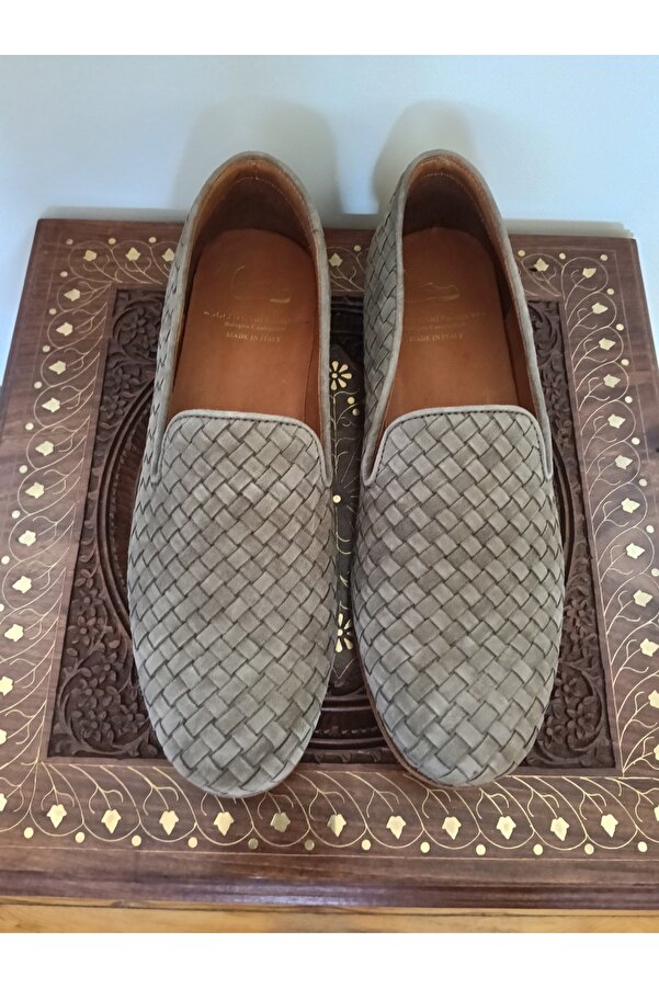 Adolfo Carli Unisex Handmade Genuine Leather Suede Hand-Knit Beige