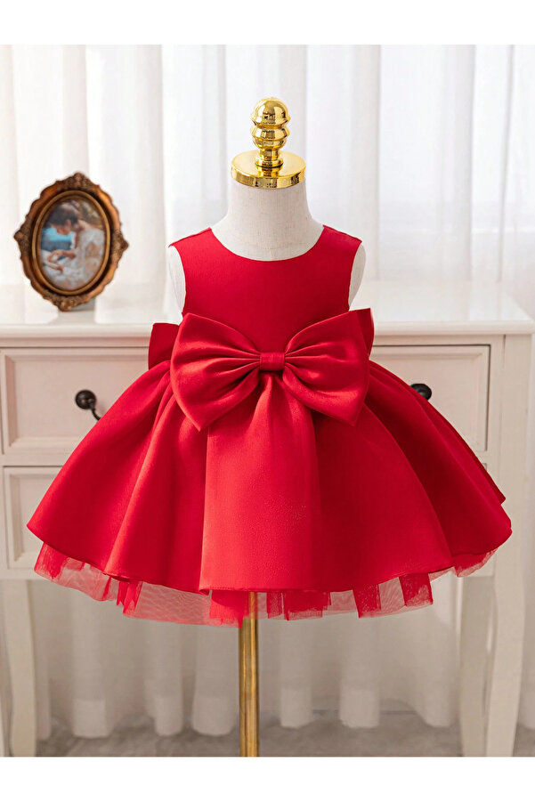MadyaButik Kız Bebek Seda Model Kırmızı Doğum Günü Elbise