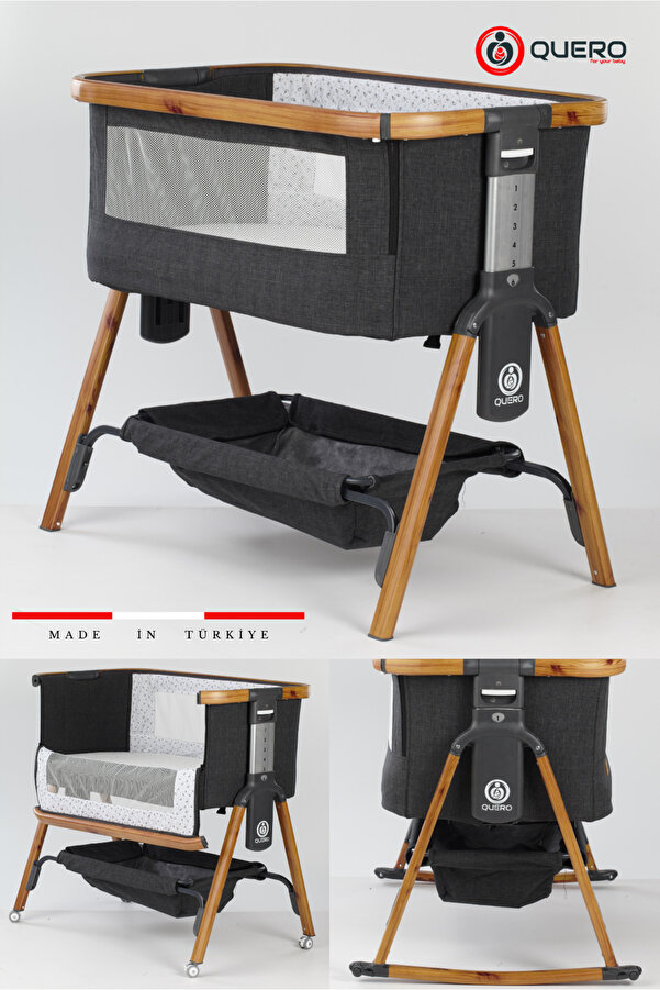 Quero Losa Anne Yanı Beşik, Kademeli Beşik, Sallanır, Sabitlenir, Tekerlekli, Katlanır, Park Yatak Beşik