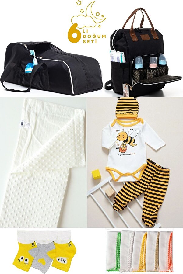 Pimadyo Büyük Doğum Seti (Hastane Çıkışı, Bebek Sırt Çantası, Portbebe, Battaniye, 10lu Mendil ve 3lÜ Çorap)