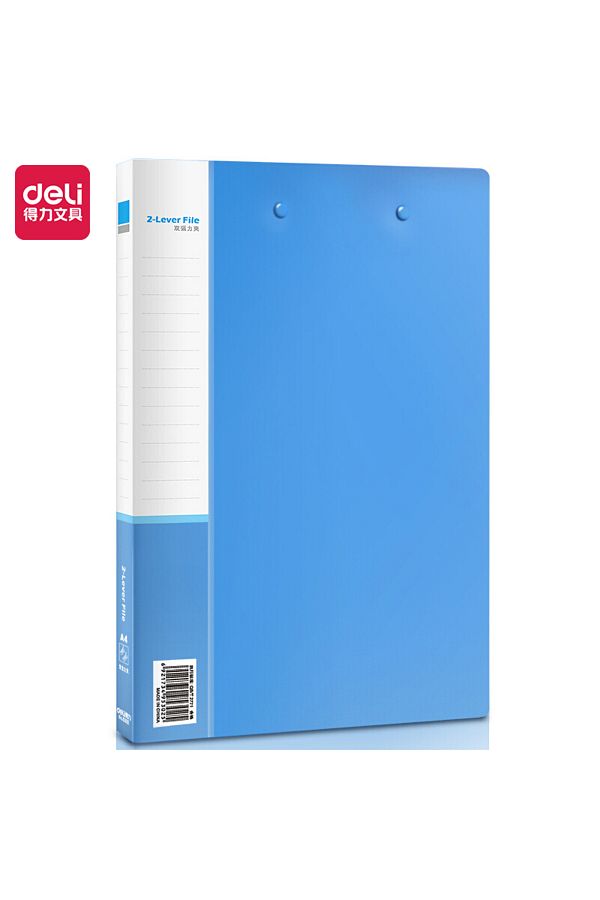 Deli-5302 2-Clamp Folder, A4 Size, Blue PP – Ideal for Office Filing and Daily Document Use 1