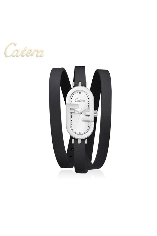 catera-Caterra women's watch, black leather, silver frame 1