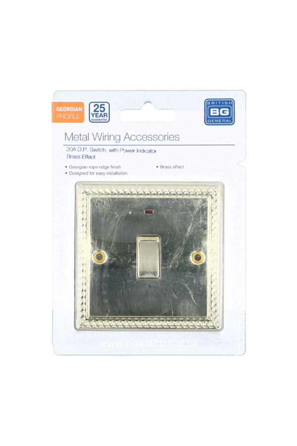 BG British General-20A Double Pole Switch with Power Indicator Brass 1