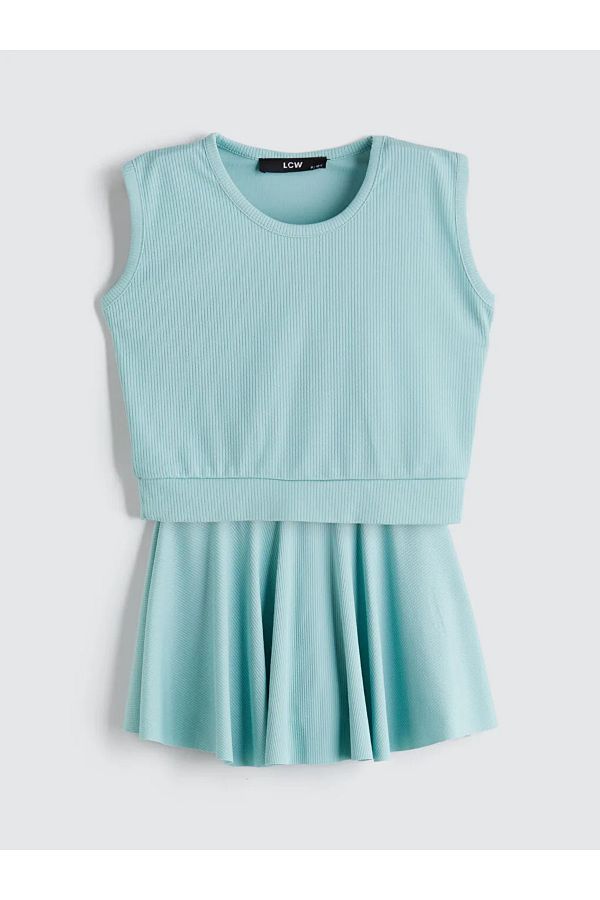 LC Waikiki-Lcw Kids Green Crew Neck Girls Tank Top and Skirt 1