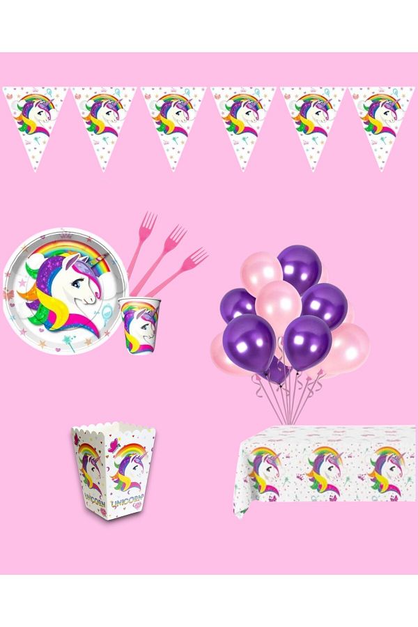 Evabrite-Set de petrecere pentru ziua de naștere Unicorn pentru 8 persoane - Concept Unicorn 1