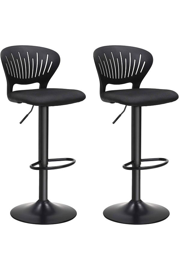 SONGMICS-Set 2 scaune de bar captusite, reglabile, cu spatar , rotatie la 360, 39x42x107cm, negru 1