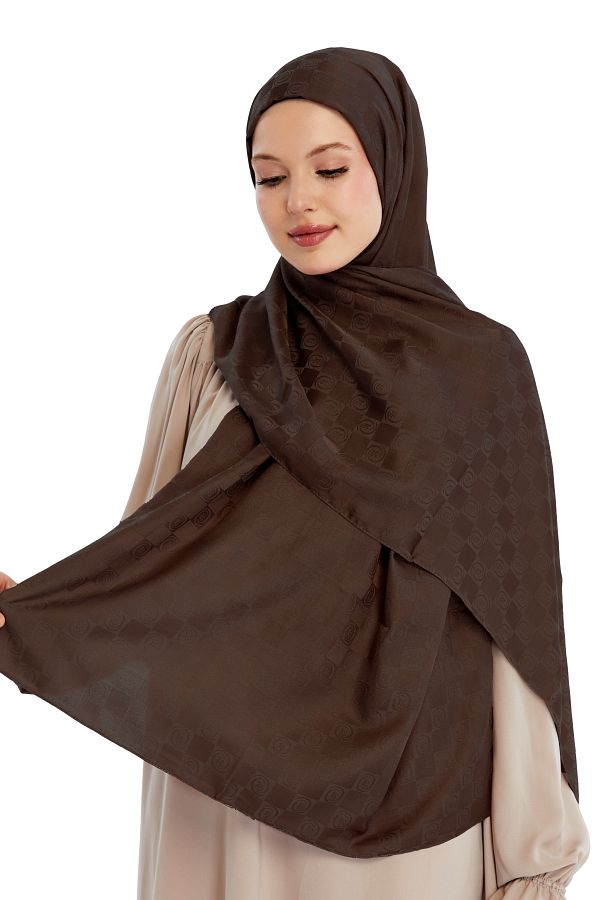 Altobeh-Monogram Checkerboard Pattern Shawl - Dark Mink 1