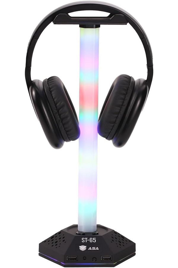 ASA-Headset Stand With 2 Port USB Hub – Dynamic RGB lighting with 1.2m Cable length | Black 1