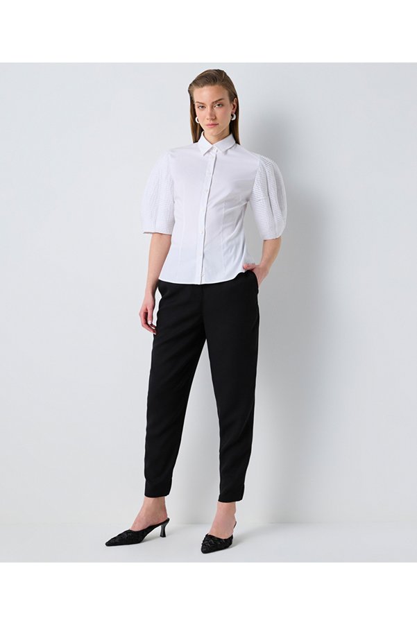 İpekyol Fabric mix balloon sleeve shirt