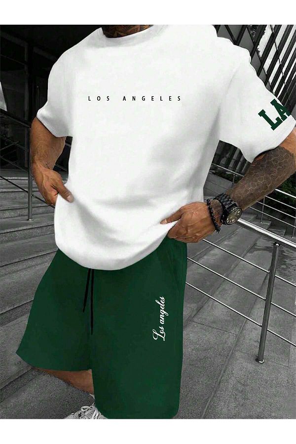 ACTIVE MODA--Men's Cotton Printed Create Your Own Path Tshirt-Shorts Set 2-Pack Oversize Large Size 1
