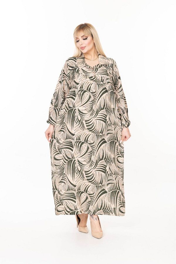 mervemoda-Women's Long Sleeve Plus Size Woven Summer Long Sleeve Dress 1