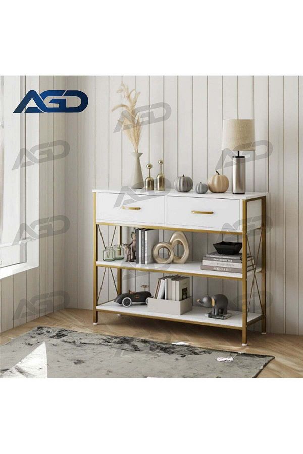 AGD-Narrow Multi-purpose Console Table, Sofa Table with Two Drawers and Storage Shelves, Side Entry 1