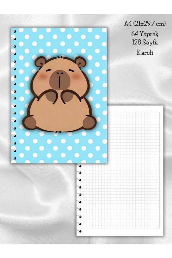 daily notebook-Capybara Checkered School Notebook, 64 Sheets Spiral A4 Large Size (21X29,7 cm) Size 1