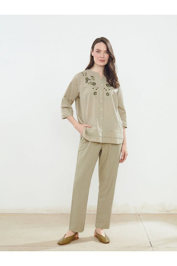 LC Waikiki-Pantaloni de damă în amestec de in cu talie elastică 1
