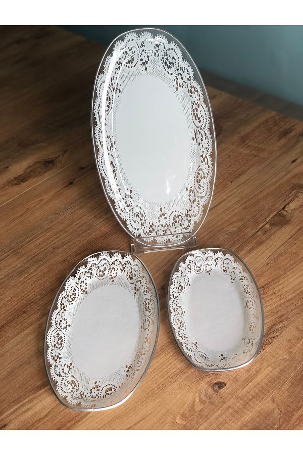 B&M-Presentation Patterned Plain Edge Boat Plate Set of 3 1