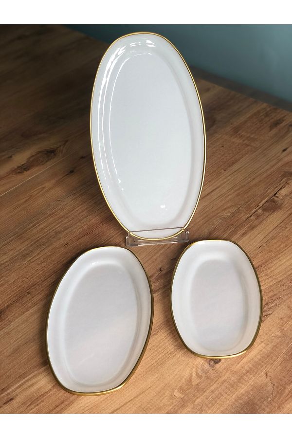 B&M-Presentation Patterned Plain Edge Boat Plate Set of 3 1
